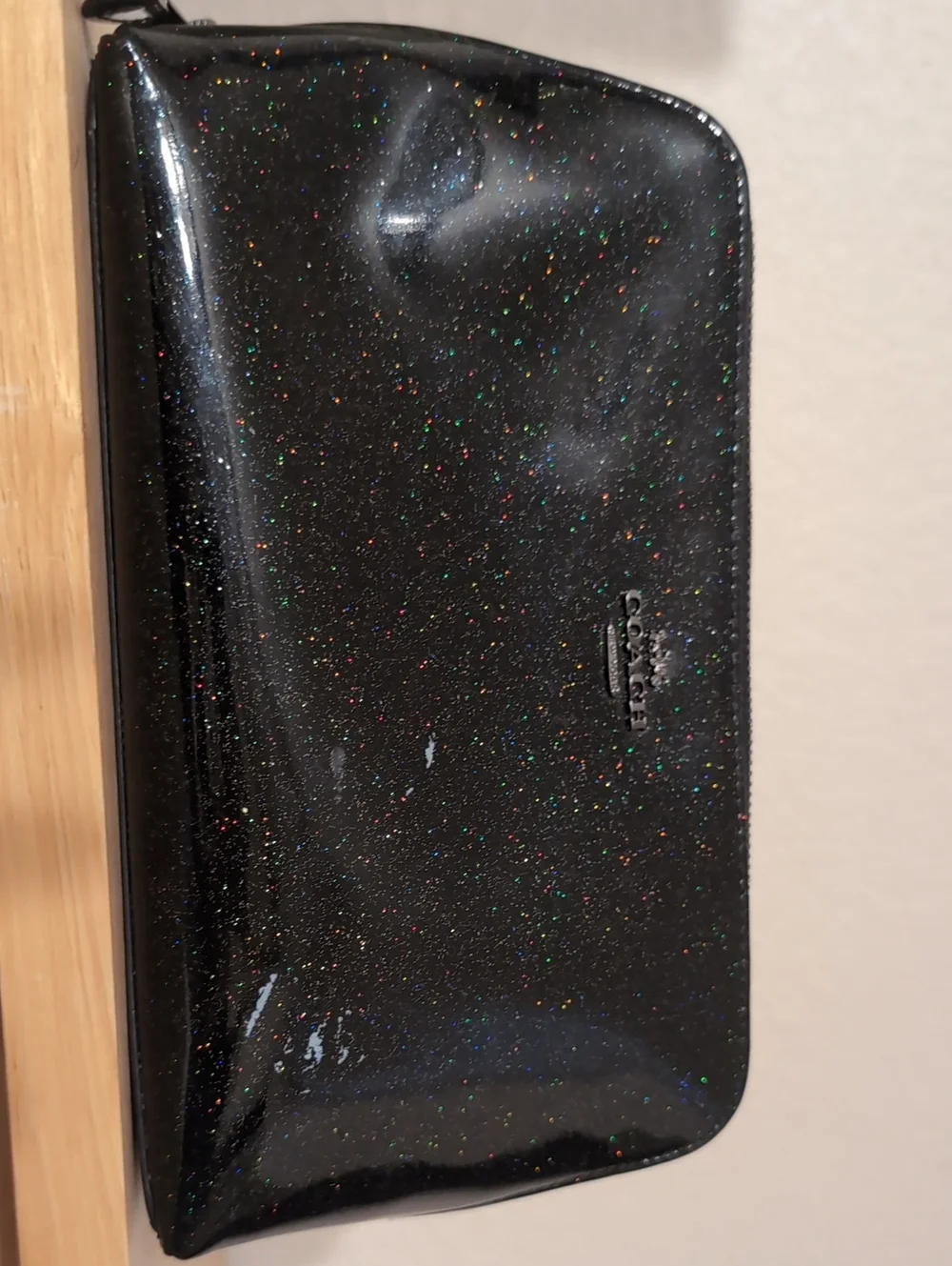 Coach Black Glitter Zip Cosmetic Pouch